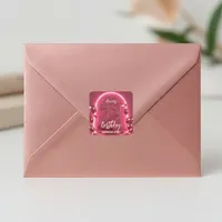 Modern Glamour 21st Birthday Neon Arch & Balloons Square Sticker