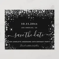 Birthday party black silver budget save the date flyer