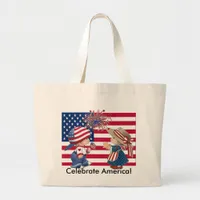Celebrate American Flag Large Tote Bag