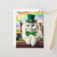 Cute St. Patricks Day Cat Rainbow Pot of Gold Postcard