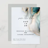 Luxe Opal Teal Gold Fluid Alcohol Ink Invitation