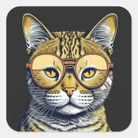 Cool Kitty Cat with Glasses Square Sticker