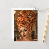 Woman with Spaghetti and Meatballs Hair Postcard