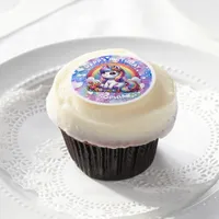 Cute Unicorn and Rainbow Personalized Birthday Edible Frosting Rounds