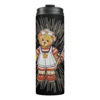 Vintage Nurse Bear with Modern White Fireworks Thermal Tumbler
