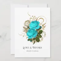 Vintage Turquoise and Gold Wedding Thank You Card