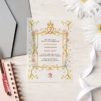 Royal Quinceañera Floral Gold Birthday Party Vellum Invitations