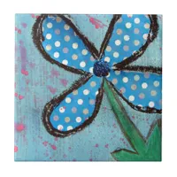 Polka Dot Mixed Media Flower Ceramic Tile