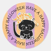 Have a Happy Halloween Cute Black Cat Classic Round Sticker