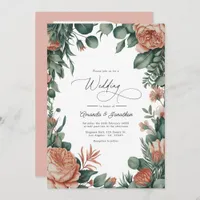 Sage Green & Dusty Peach Watercolor Floral Wedding Invitation