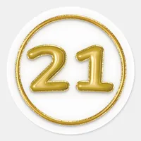 Gold Balloon Number 21 Round Sticker