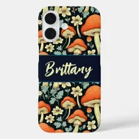 Retro Mushrooms Vintage Flowers Personalized iPhone 16 Case