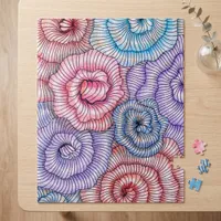 Colorful Abstract Floral Line Art Swirl Pattern Jigsaw Puzzle
