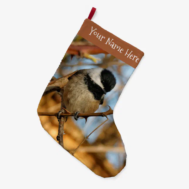 Cute Hopeful Black-Capped Chickadee Songbird Large Christmas Stocking