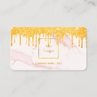 Logo gold pink marble elegant gold glitter drips business card