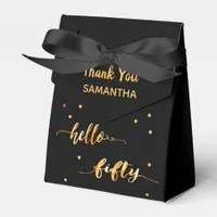 50th birthday black gold hello 50 name script favor boxes