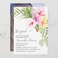 Tropical Floral Beach Graduation Party Photo Invitation