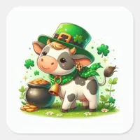 Adorable St. Patricks Day Cow Square Sticker