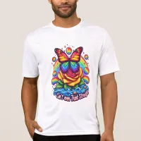 Vibrant Butterfly Perched on Colorful Rose T-Shirt