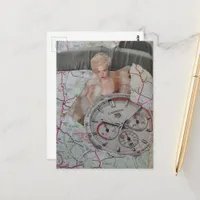 Surreal Fashion Lady Watch and Map collage Postcard