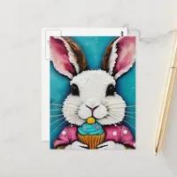 Cute Bunny with a Cupcake Postcard