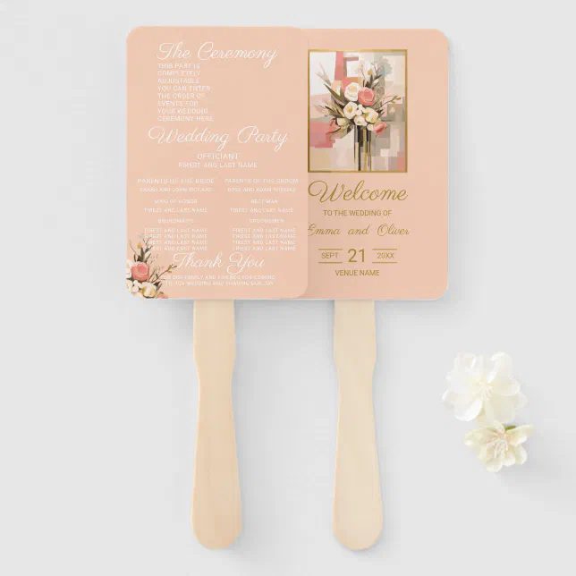 Trendy Elegant Geometric Wedding Program Hand Fan