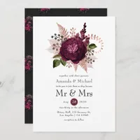 Burgundy - Marsala and Rose Gold Floral Wedding Invitation