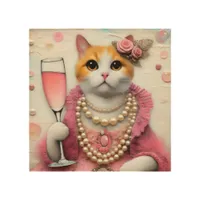 Adorable Cat Pink Dress With Pearls with Drink Wood Wall Art