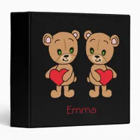 Cute baby bear with hearts 3 ring binder