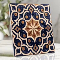 Alhambra Moorish Geometric Navy Blue Gold Ceramic Tile