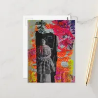 Vintage Child and Flowers Mixed Media Collage Postcard