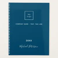 Business logo blue white elegant monogram 2024 planner