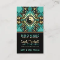 V2 Teal Gold Eastern Sparkle  Yin Yang Business Card