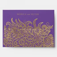 Luxury Gold Lace On Purple Elegant Classic Wedding Envelope
