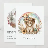 Boho Chic Rainbow Lion & Alpaca Baby Shower Thank You Card