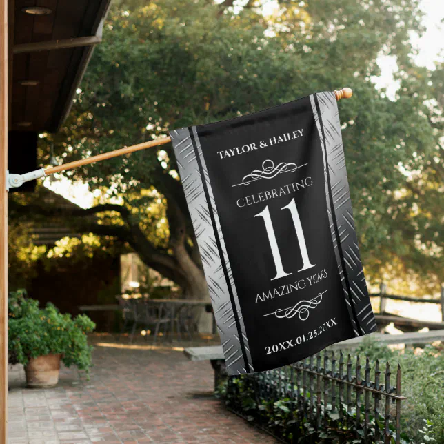 Elegant 11th Steel Wedding Anniversary Celebration House Flag