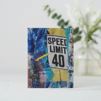 Speed Limit mixed media collage Postcard