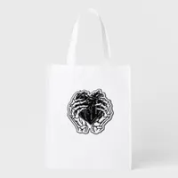 Skeleton Heart Hands Funny Playful Mood Grocery Bag