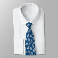 Classic Blue and White Tropical Palm Print Neck Tie