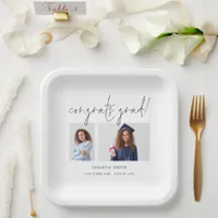 Modern 2 Photo Script Congrats Graduation Party Paper Plates