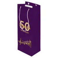 50th Birthday party purple gold music notes name Wine Gift Bag