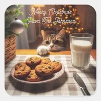 Cute Tabby Cat Reaching for Cookies Christmas Square Sticker