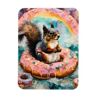 Squirrel on Floating Glazed Donut Funny Sweet Magnet