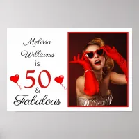 50 and Fabulous Name Photo Red 50th Birthday Small Poster