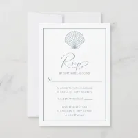 Seashell Dusty Blue Beach Elegant Wedding RSVP Card