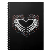 Skeleton Hand Heart 4th Of Usa Patriotic American Notebook