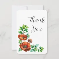 Sublime Watercolor Red Poppies in Vintage Style Thank You Card