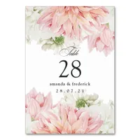 Blush Dahlias Floral Wedding Table Number