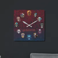 Skull Art Square Wall Clock