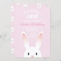 Cute Pink Some Bunny Is One Birthday Invitation